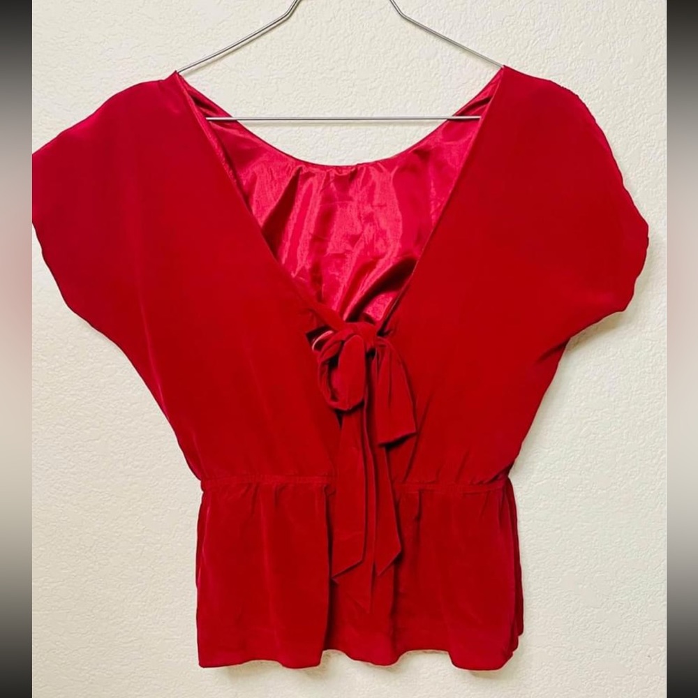 Red silk Bow back tie Top